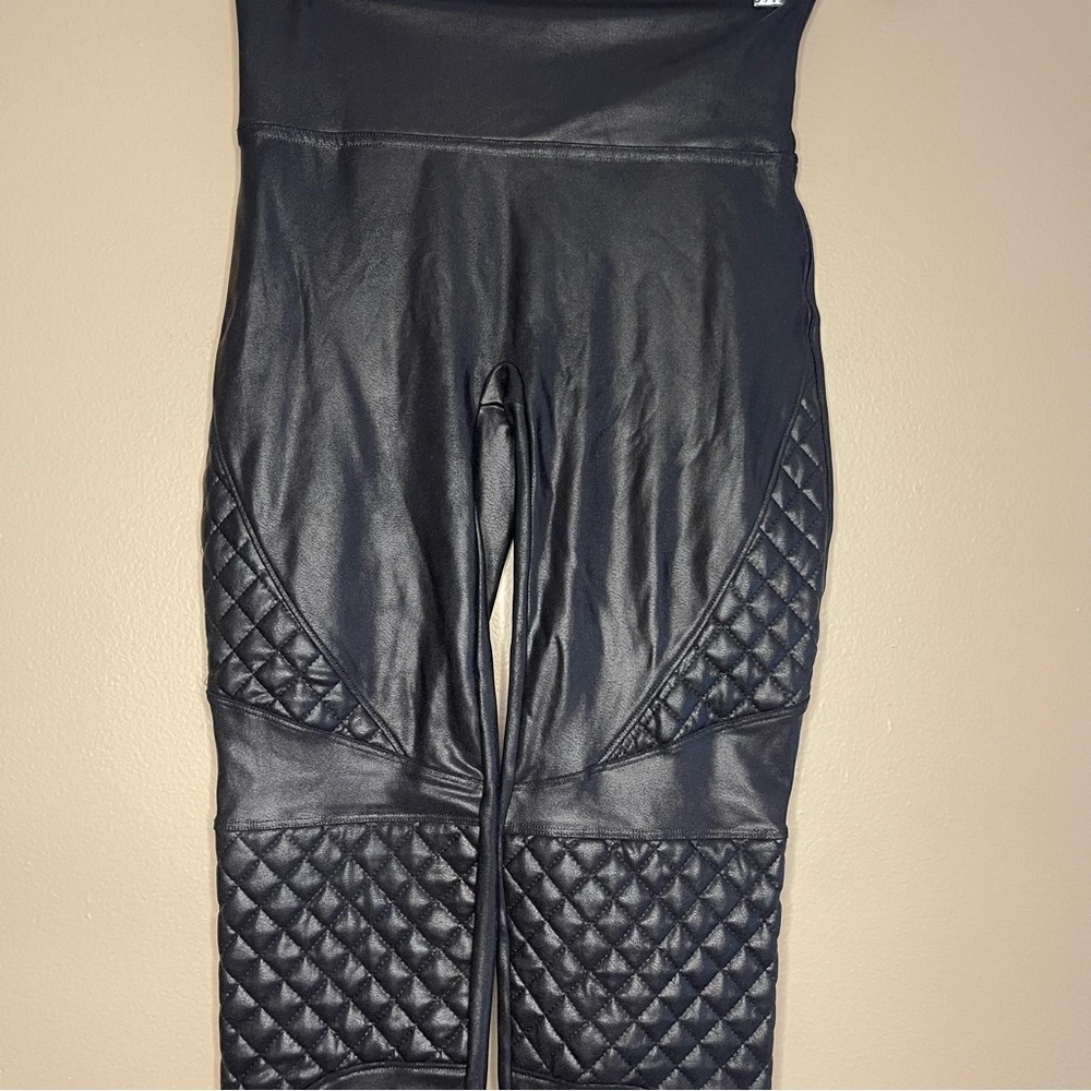 SPANX Black Faux Leather Moto Leggings - Picture 3 of 6